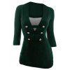 Tricot Contrasté Boutonné à Col V - Vert L