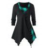 T-Shirt Asymétrique Fleuri Imprimé Grande Taille à Col Rond - Turquoise Foncée 1X