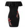 Plus Size Floral Ruffle Off The Shoulder Dress - BLACK L