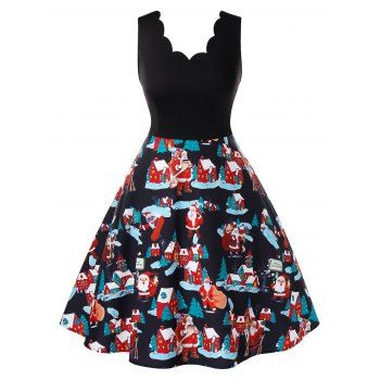 

Plus Size Santa Claus Printed Sleeveless Dress, Black