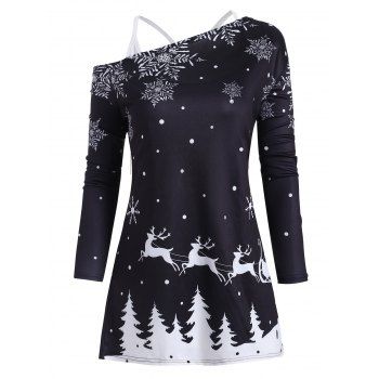 

Cold Shoulder Snowflake Dots Christmas Plus Size Top With Cami Top, Black