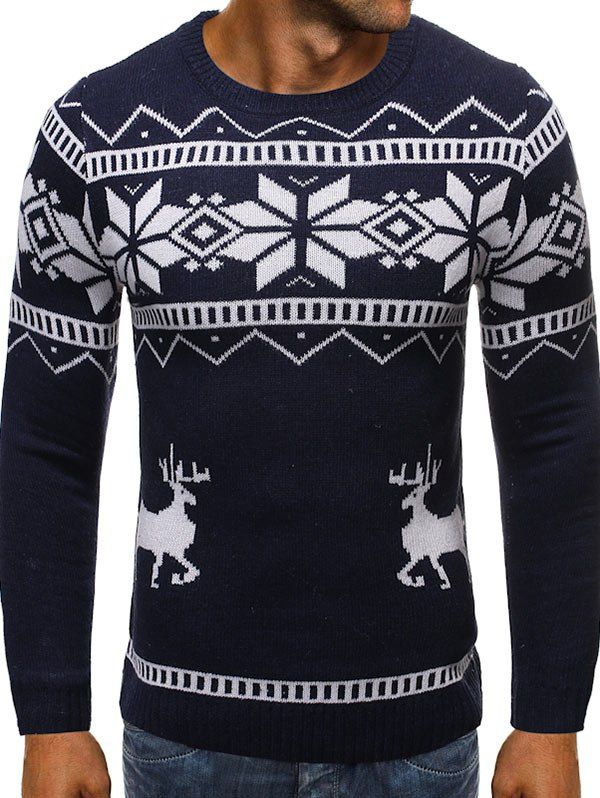 

Christmas Snowflake Elk Graphic Sweater, Cadetblue