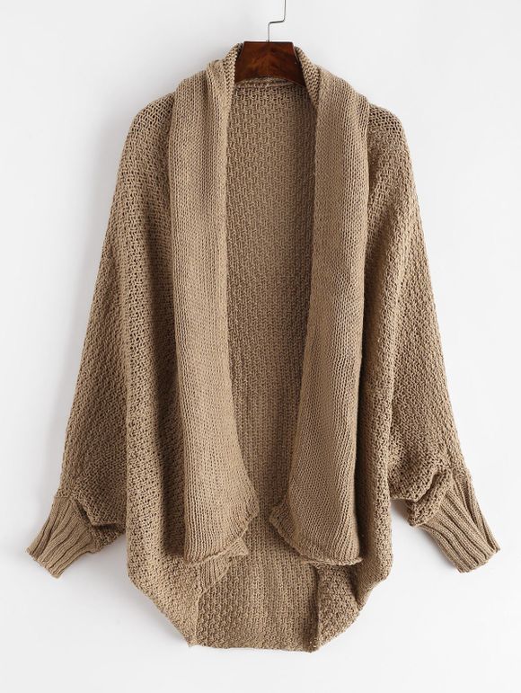 Dolman Sleeves Solid Open Knit Cardigan - CAMEL BROWN ONE SIZE