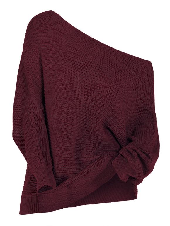 Plus Size Skew Neck Batwing Sleeve Sweater - RED WINE 4X