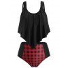 Maillot de Bain Tankini Superposé à Carreaux de Grande Taille - Rouge Vineux 3X