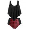 Plus Size Overlay Plaid Tankini Swimsuit - RED WINE 4X