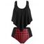 Plus Size Overlay Plaid Tankini Swimsuit - RED WINE 4X