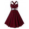 Robe Semi-Formelle Croisée Grande Taille à Paillettes - Rouge Vineux 1X