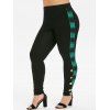 Plus Size High Waist Plaid Trim Buttoned Pants - SEA TURTLE GREEN 4X