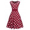 Robe Ligne A Mi-Longue Imprimée à Pois - Rouge 3XL