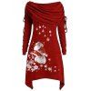 Taille Plus épaules Foldover Père Noël Imprimer Robe de Noël - Rouge Vineux 4X