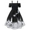 Robe de Noël Château Imprimé à Epaule Dénudée de Grande Taille - Noir 3X
