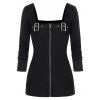 T-shirt Zippé Bouclé de Grande Taille - Noir L