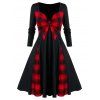Robe à Carreaux Jointif avec Nœud Papillon de Grande Taille - Noir 1X