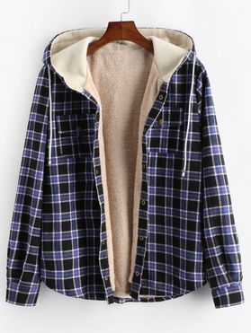 Plaid Chest Pocket Fleece Hooded Jacket