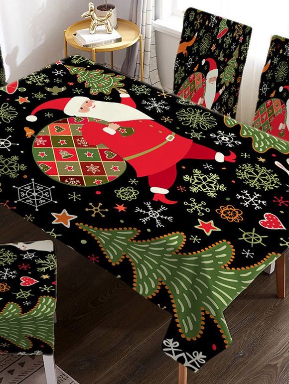 Nappe de Table Imperméable Père Noël et Arbre en Tissu - Rouge W60 X L102 INCH