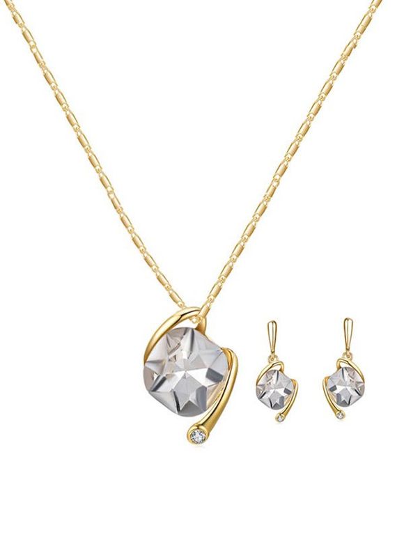 Collier Pendant Diamant Artificiel et Boucles d'Oreilles - Blanc 