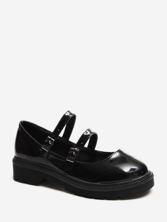 Chaussures Simples à Bretelle Bouclée en Cuir Verni - Noir EU 38
