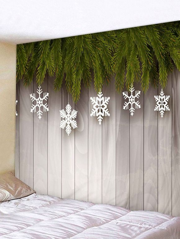 Tapisserie Mural Pendante Art Décoration de Noël Flocon de Neige et Planche de Bois Imprimés - multicolor W79 X L71 INCH