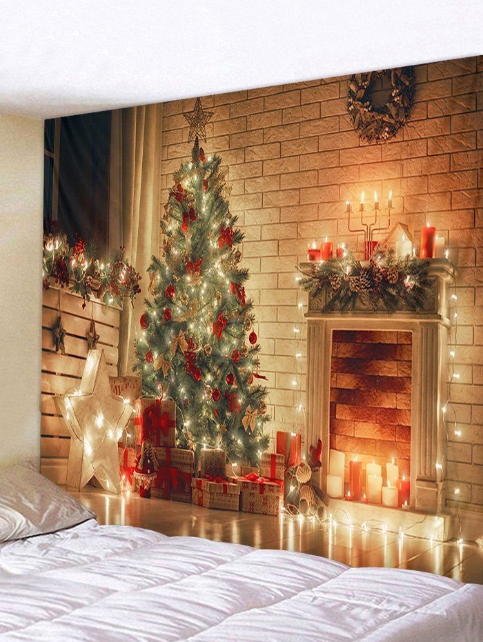 [31 OFF] 2021 Christmas Tree Star Light Print Tapestry Wall Hanging Art Decoration In BROWN