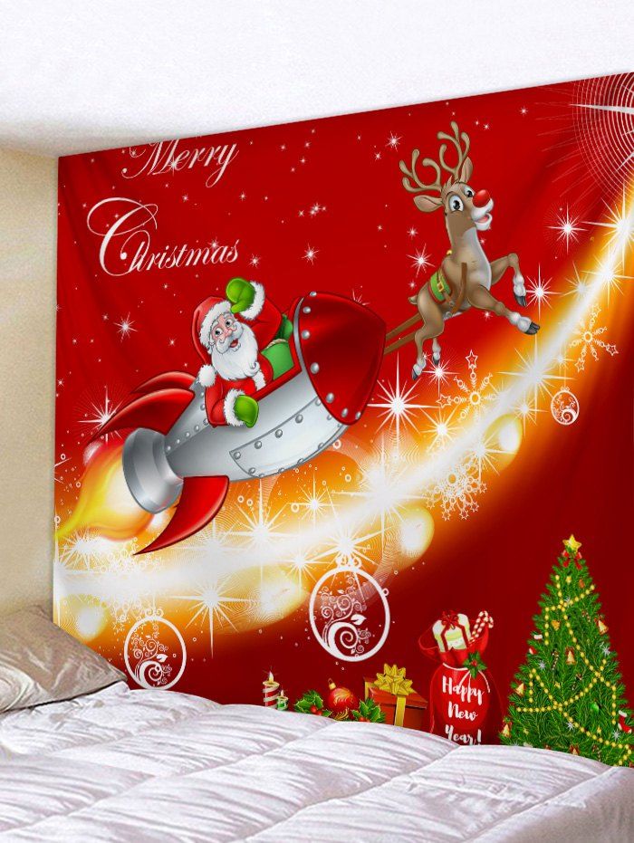

Christmas Rocket Santa Claus Print Tapestry Wall Hanging Art Decoration, Lava red