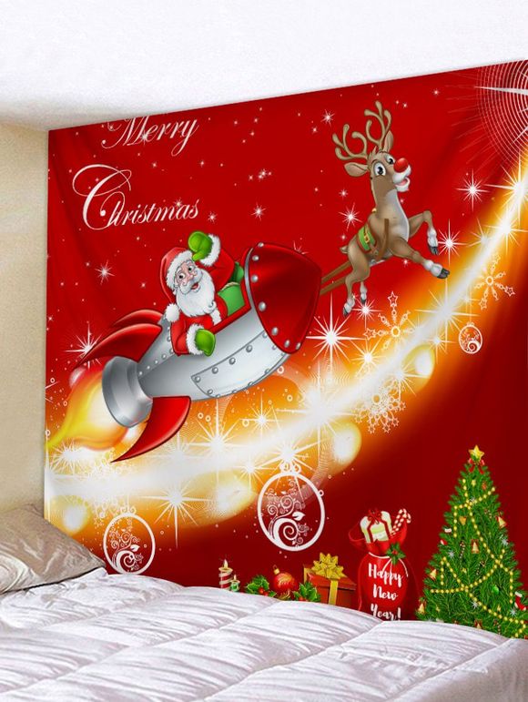 Tapisserie Murale Pendante Art Décoration de Noël Père Noël Imprimé - Rouge Lave W59 X L79 INCH