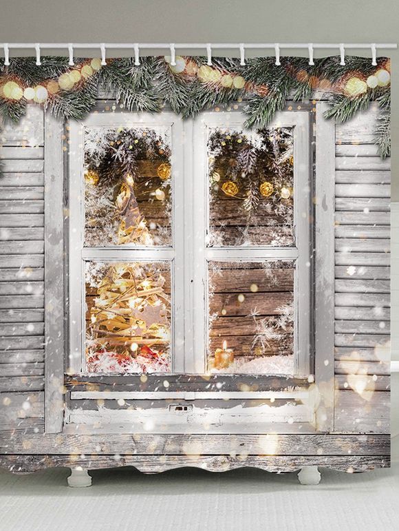 Rideaux de Fenêtre de Noël Imperméable Bois - Blanc W71 X L79 INCH