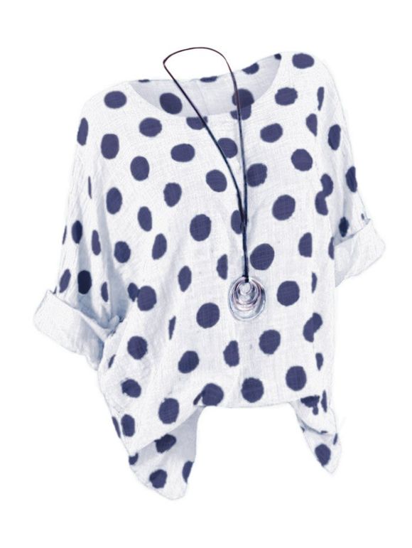 T-shirt à Pois à Manches Chauves-Souris Grande Taille - Blanc 5X