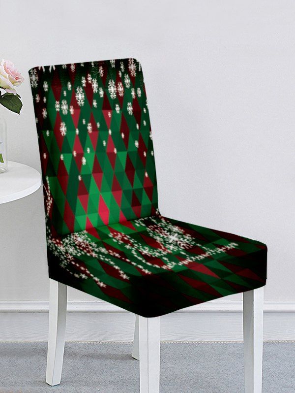 

Christmas Santa Claus Elk Snowflake Ball Print Chair Cover, Multi-e