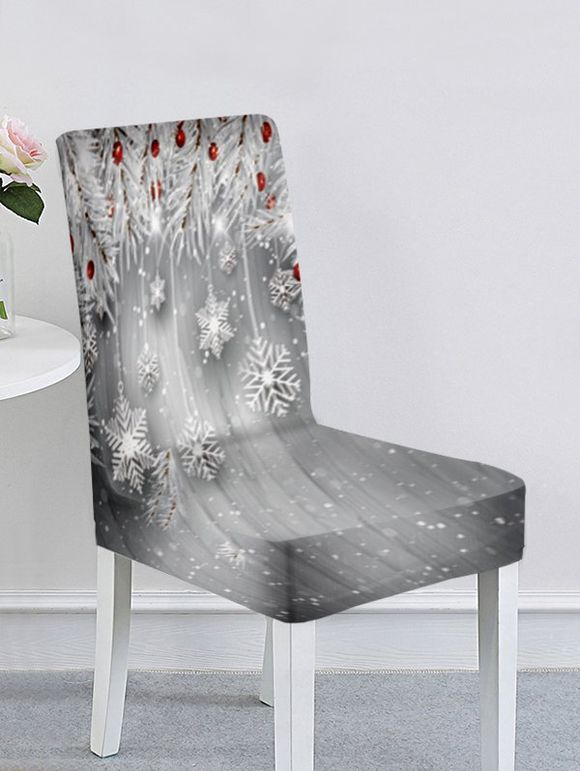 Christmas Santa Claus Elk Snowflake Ball Print Chair Cover - multicolor F 
