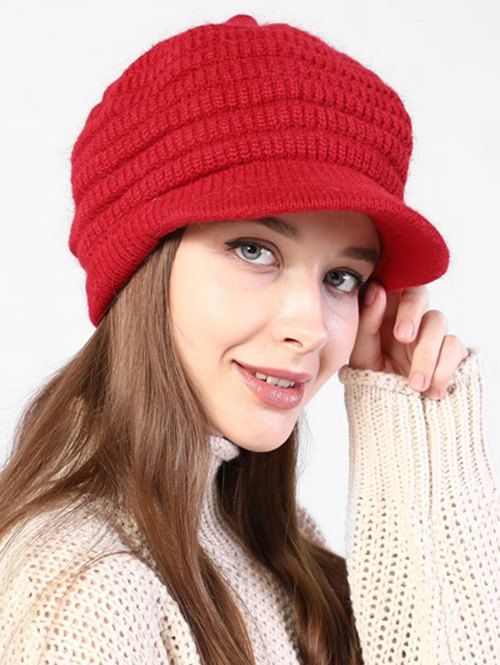 Knitted Winter Soft Beret Peaked Hat - RED 
