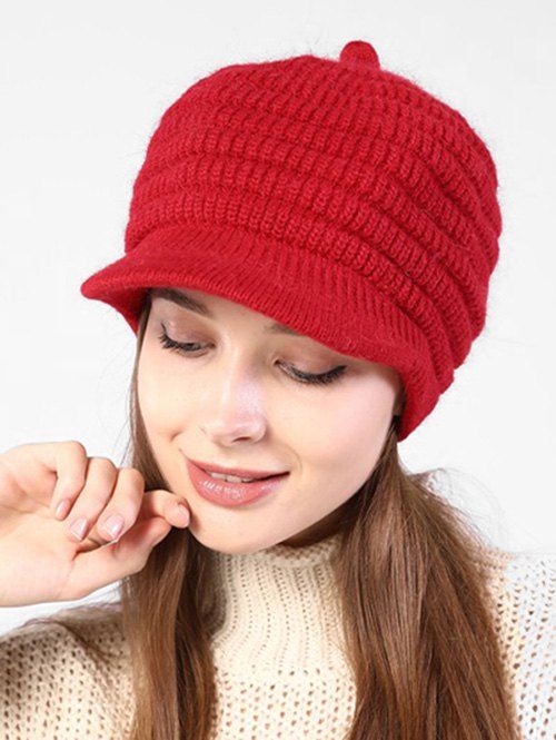 Knitted Winter Soft Beret Peaked Hat - RED 