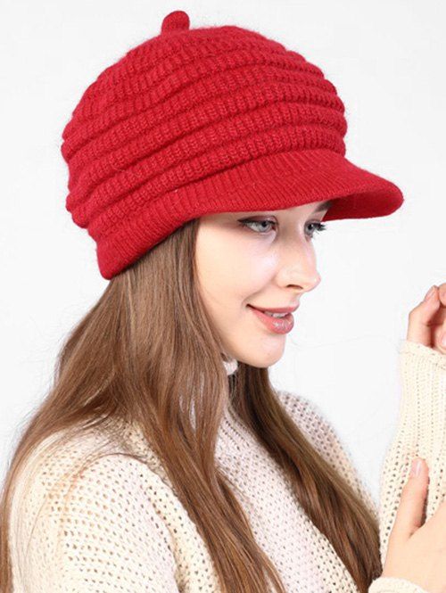 Knitted Winter Soft Beret Peaked Hat - RED 