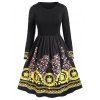 Robe Ligne A Tribale Fleurie Imprimée de Grande Taille - Noir 3X