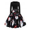 Robe Ceinturée Père Noël Flocon de Neige et Bonhomme de Neige Imprimés à Manches Longues - multicolor F L