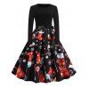 Robe Ceinturée Père Noël Flocon de Neige et Bonhomme de Neige Imprimés à Manches Longues - multicolor D S