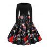 Robe Ceinturée Père Noël Flocon de Neige et Bonhomme de Neige Imprimés à Manches Longues - multicolor C L