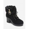 Faux Fur Lace Up High Heel Short Boots - BLACK EU 38