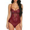 Body Croisé Panneau en Maille en Dentelle - Rouge Vineux L