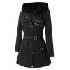 Manteau Zippé Bouclé de Grande Taille avec Poches - Noir 4X