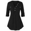 T-shirt Boutonné à Manches Roulées Grande Taille - Noir L