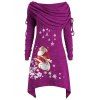 Taille Plus épaules Foldover Père Noël Imprimer Robe de Noël - Orchidée Foncée 3X
