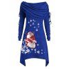 Taille Plus épaules Foldover Père Noël Imprimer Robe de Noël - Bleu Cobalt 5X