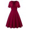 Robe Rétro Ligne A Plissée Superposée de Grande Taille - Rouge Vineux L