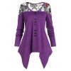 T-shirt Mouchoir Boutonné Fleur Brodée en Dentelle Insérée - Violet Améthyste XL