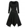 Robe Asymétrique à Bretelle à Manches Longues avec œillet - Noir 2XL
