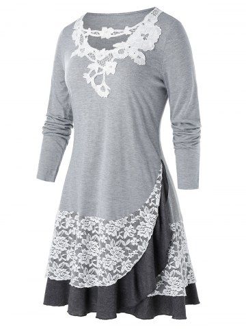 [17% OFF] 2020 Lace Panel Plus Size V Neck Tee In WHITE | DressLily