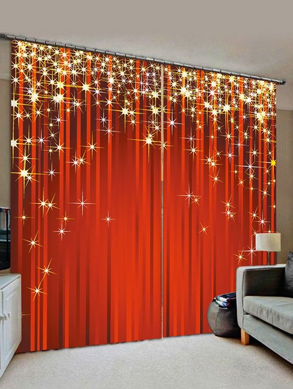 2 Panels Christmas Stars Print Window Curtains - LAVA RED W28 X L39 INCH X 2PCS