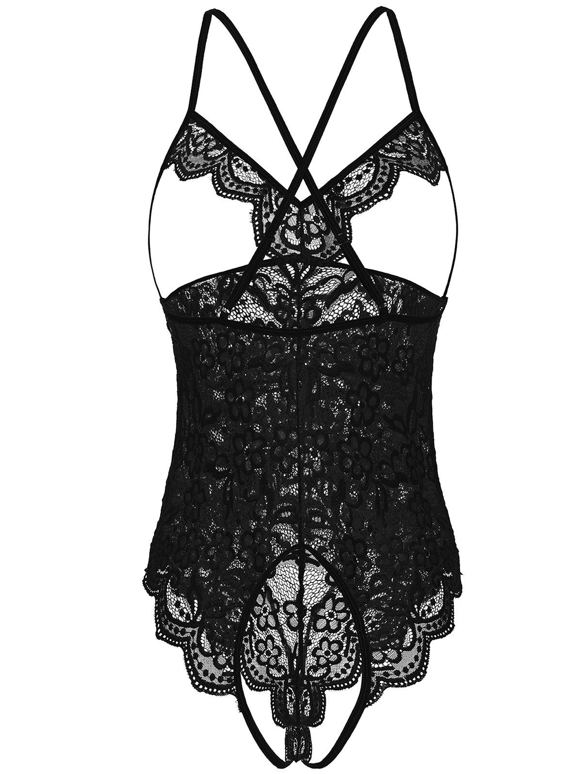 [42% OFF] 2020 Floral Lace Open Cup Criss Cross Teddy In BLACK | DressLily