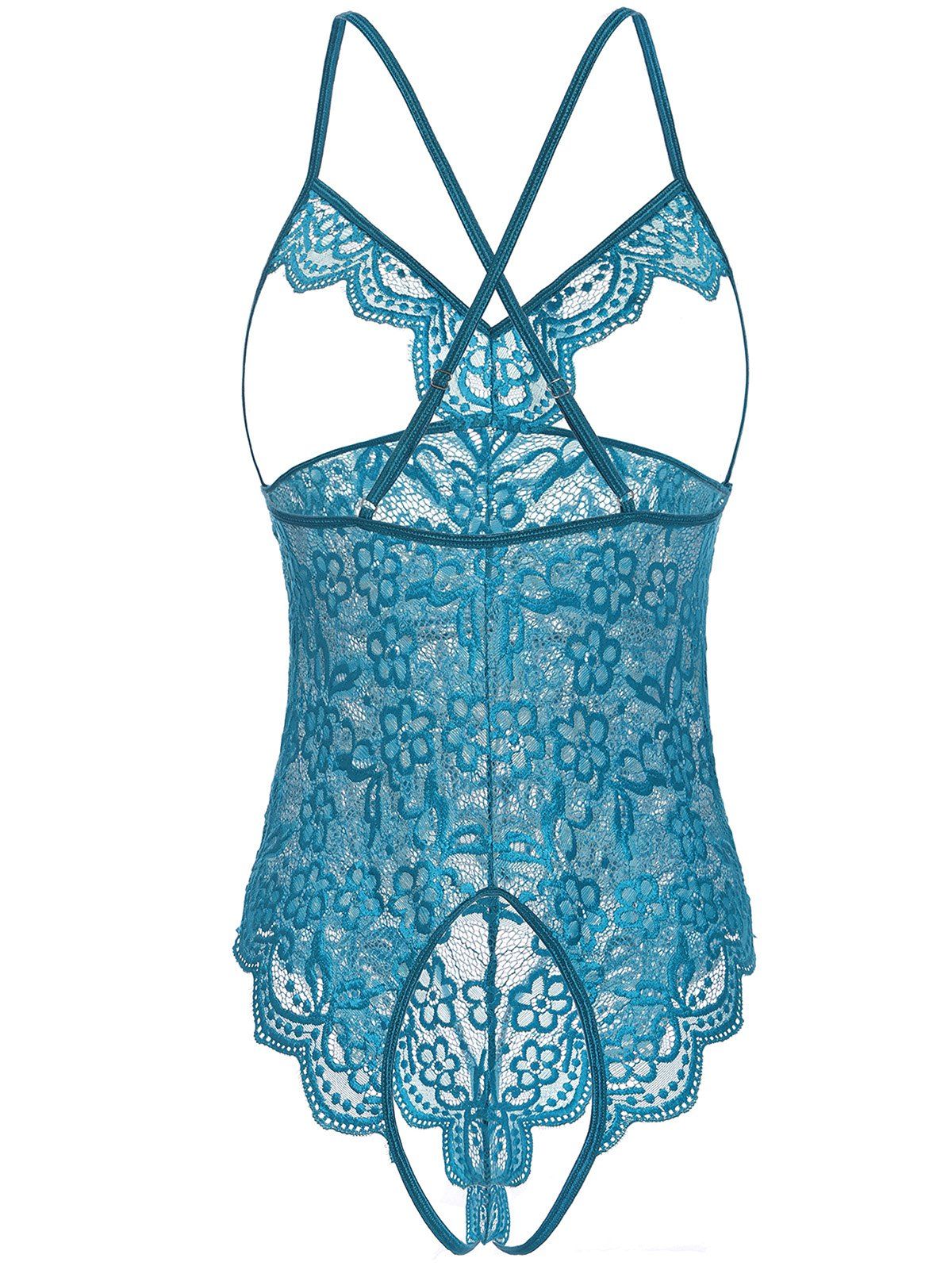 [43% OFF] 2020 Floral Lace Open Cup Criss Cross Teddy In BLUE | DressLily